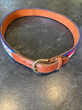 Men Dan Lace PJ Olympic flags needlepoint leather belt size 32